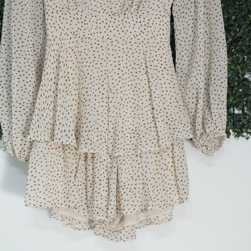 PRINCESS POLLY Women Beige STRING OF LOVE ROMPER Tie Zip Sheer V-Neck Size 10 - Picture 2 of 12